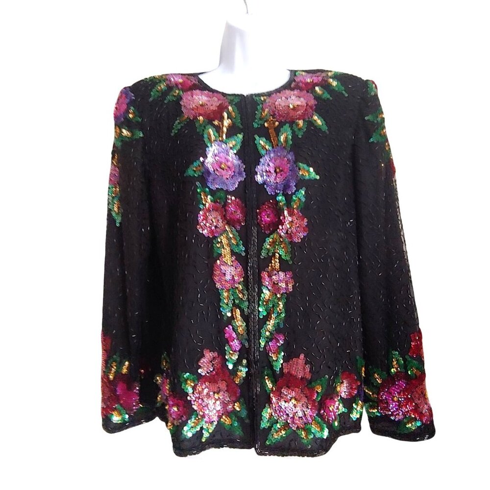 VTG Laurance Kazar Silk All Over Beaded/Sequin Floral Fancy Sparkly Formal L